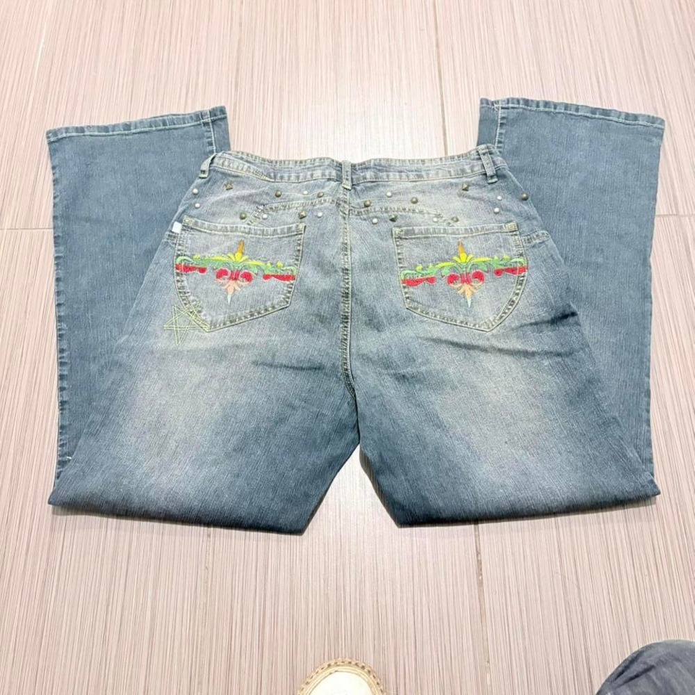 Y2K Mudd Low-Rise Flare Jeans w/ Cherry + Dagger‎ Embroidery